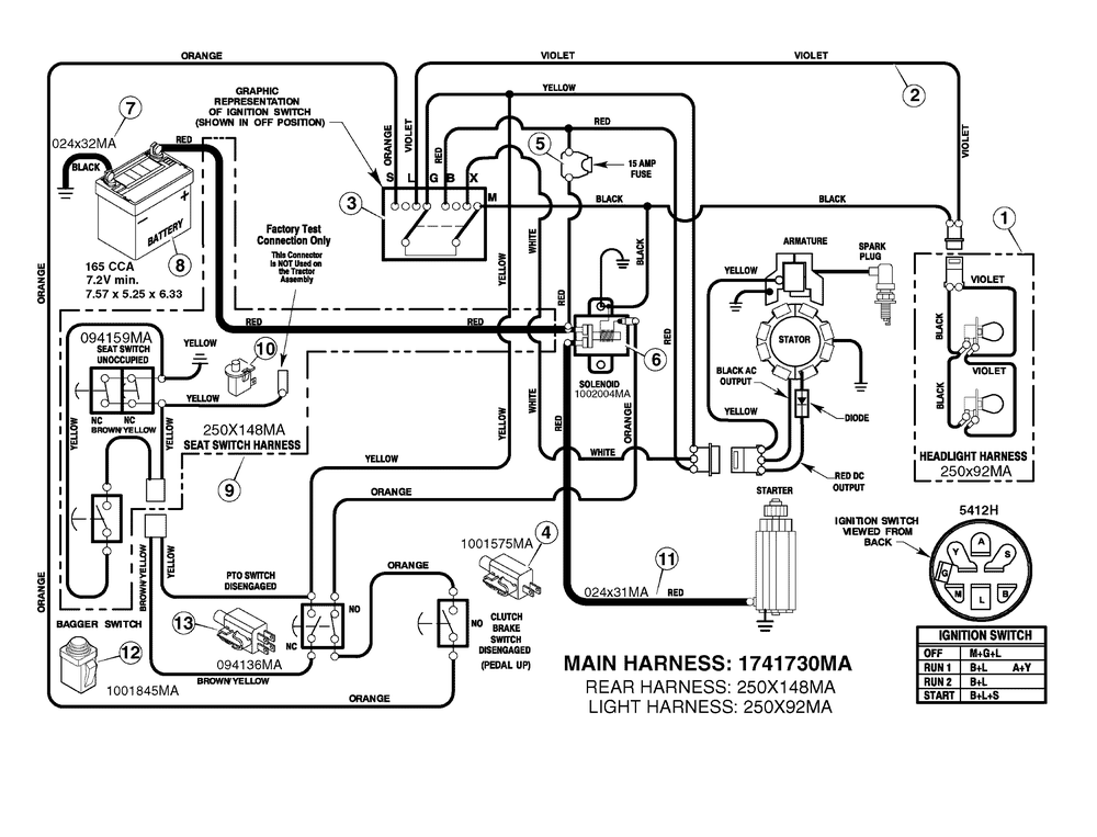 Electrical System Diagram and Parts List for 7800523-312006X51A 2009 Briggs and Stratton Lawn Tractor